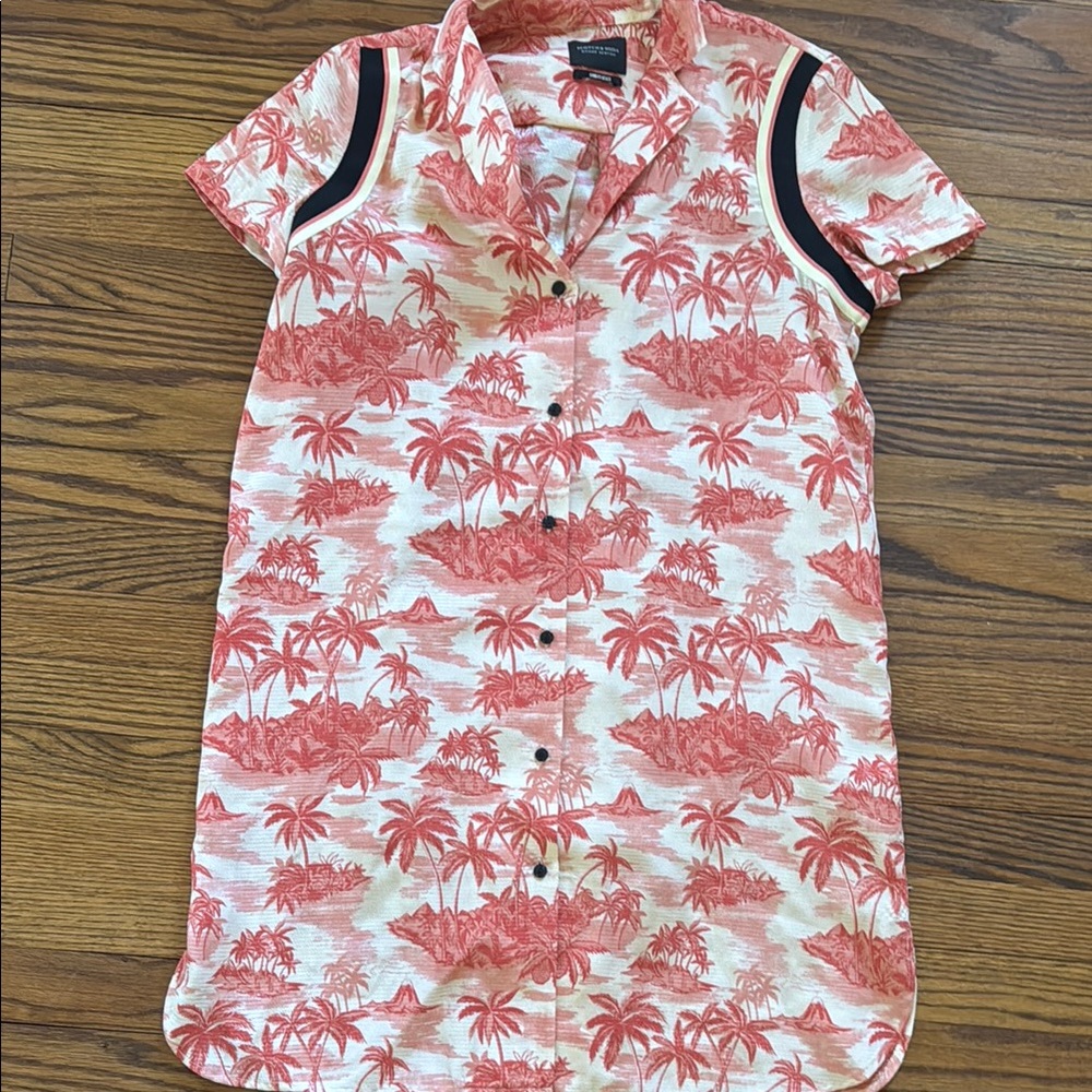 Red and White Tropical Print Shirt